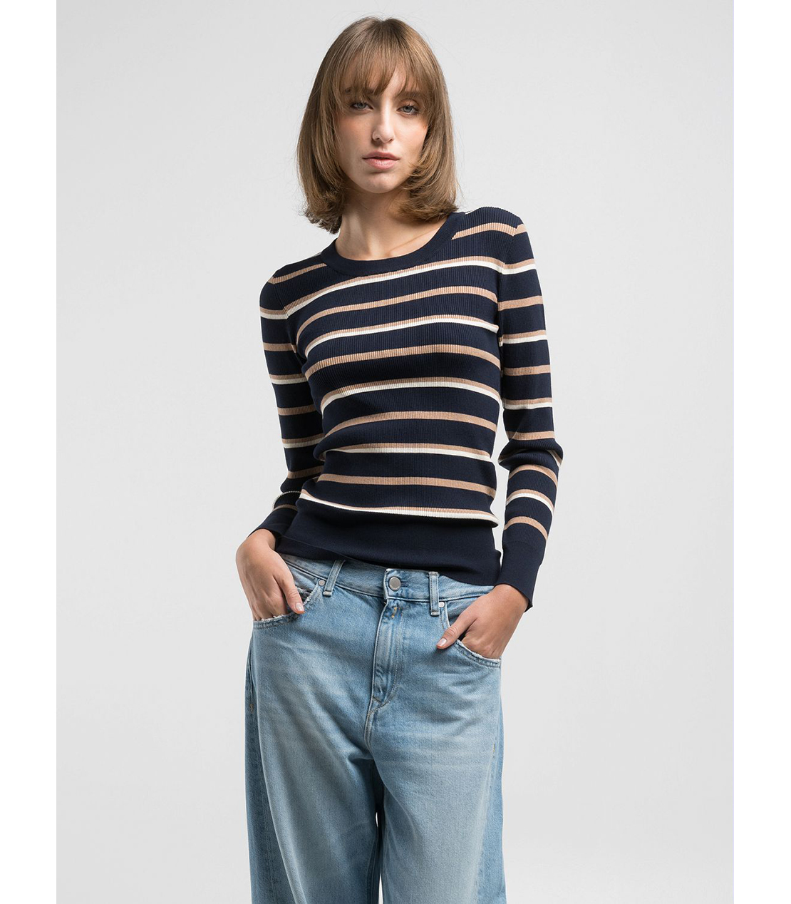 ボーダーストライプ スリムフィットプルオーバー 詳細画像 ブルーベージュ 3